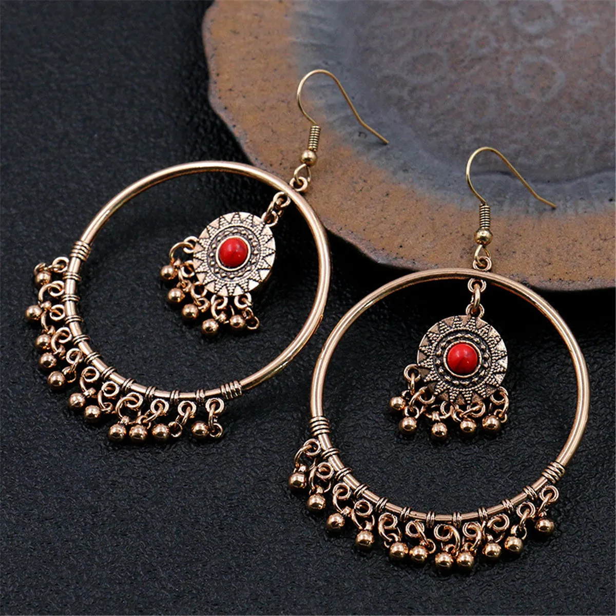 Turquoise & 18K Gold-Plated Big Circle Drop Earrings