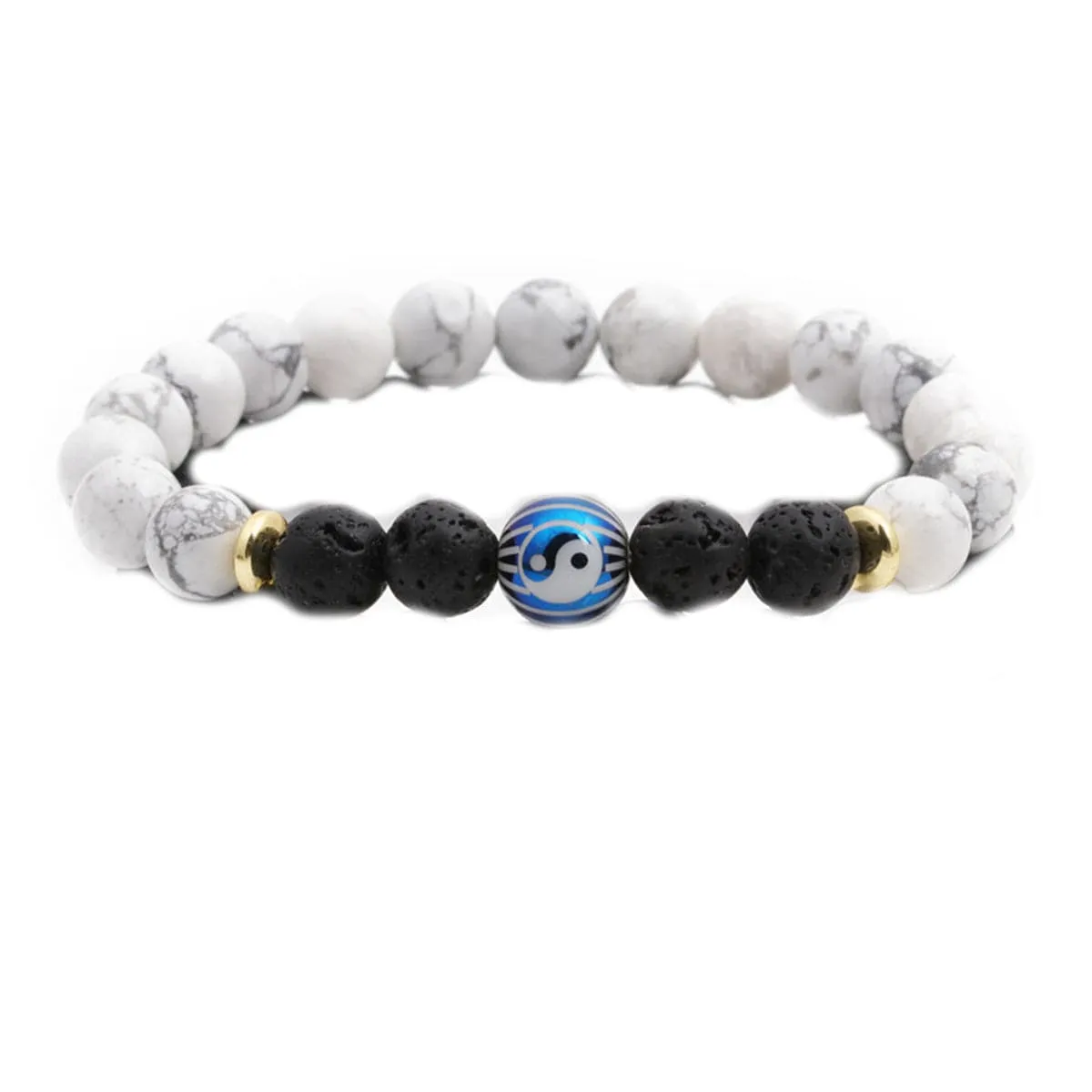 Turquoise & Black Yin & Yang Stretch Bracelet Set