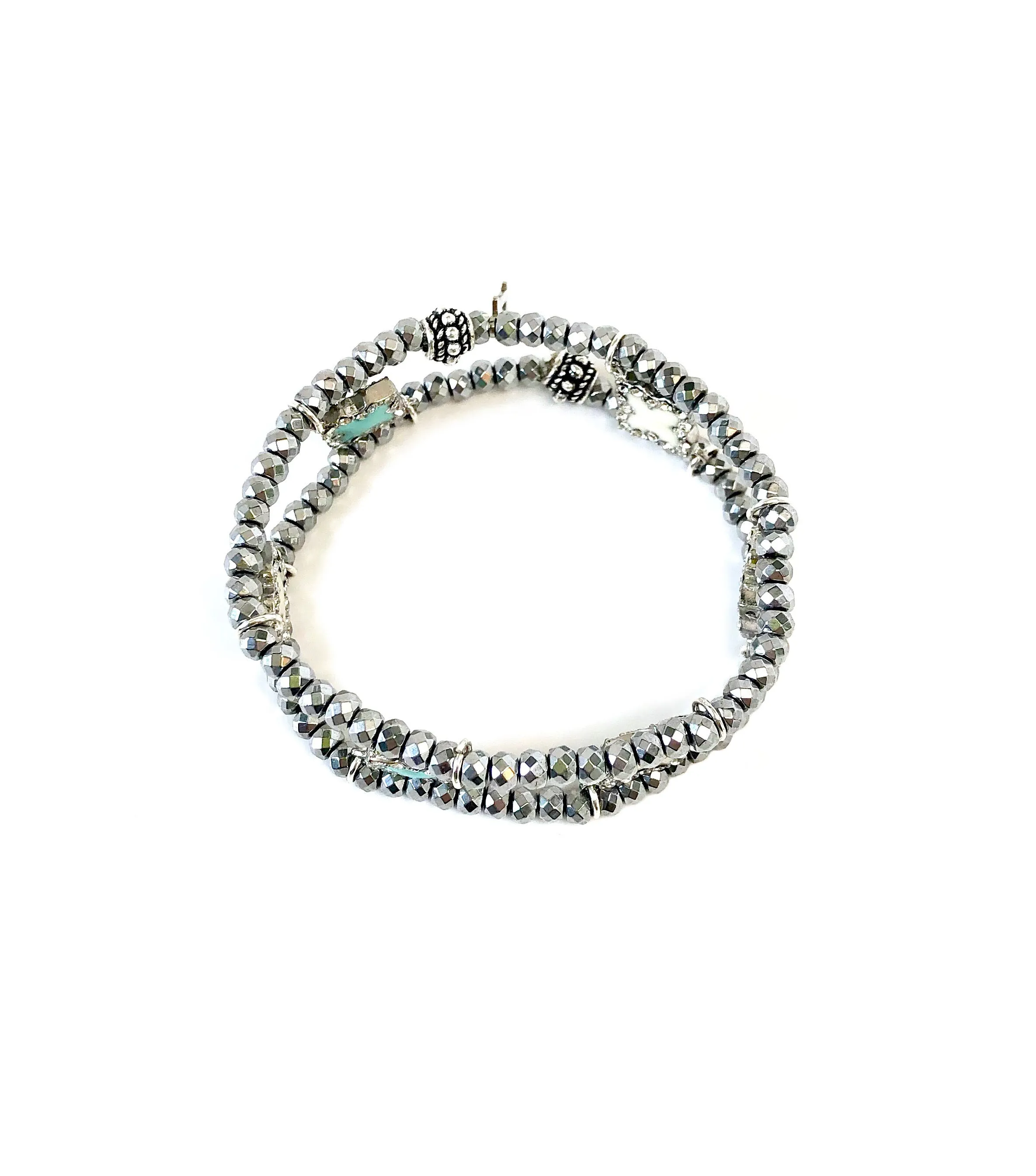 Turquoise & White Fleur de Lis Charm Cuff Bracelet