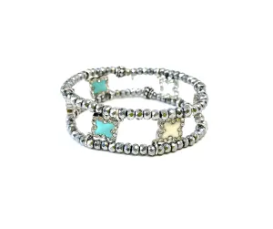 Turquoise & White Fleur de Lis Charm Cuff Bracelet