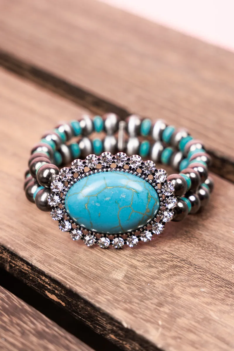 Turquoise Berkeley Silvertone Beaded Bracelet Set