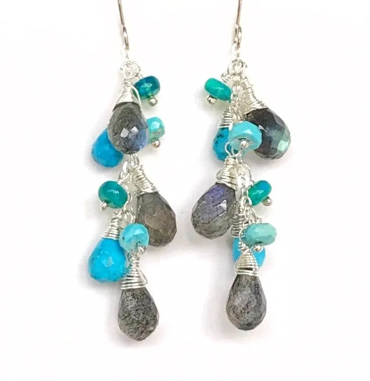 Turquoise, Labradorite and Sterling Silver Dangle Earrings