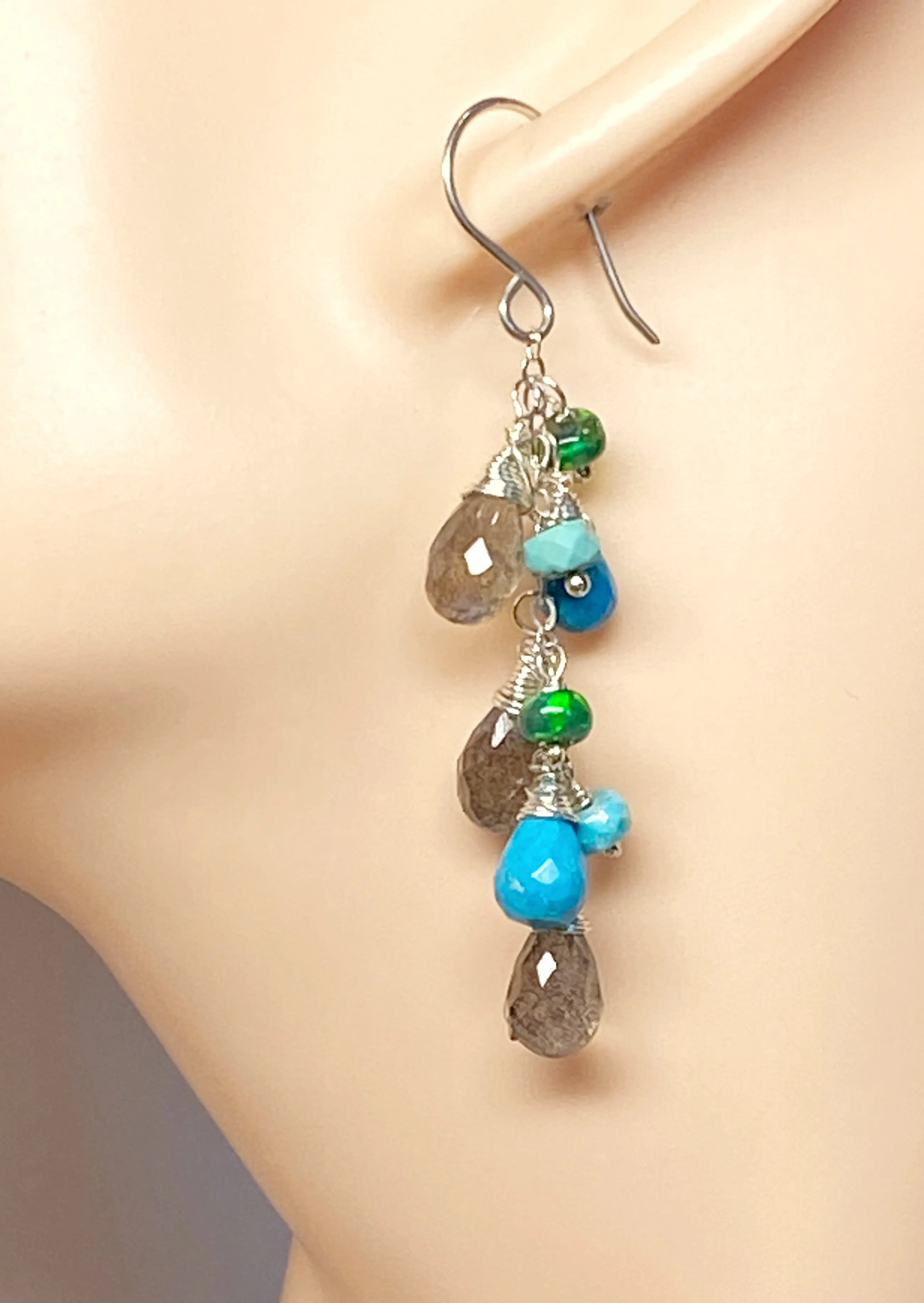 Turquoise, Labradorite and Sterling Silver Dangle Earrings