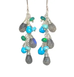 Turquoise, Labradorite and Sterling Silver Dangle Earrings