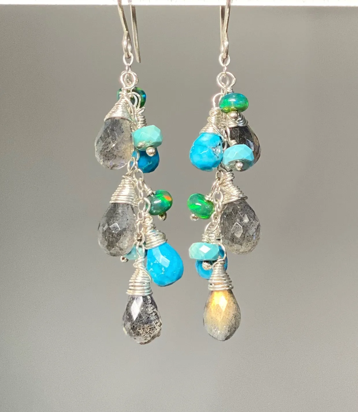 Turquoise, Labradorite and Sterling Silver Dangle Earrings