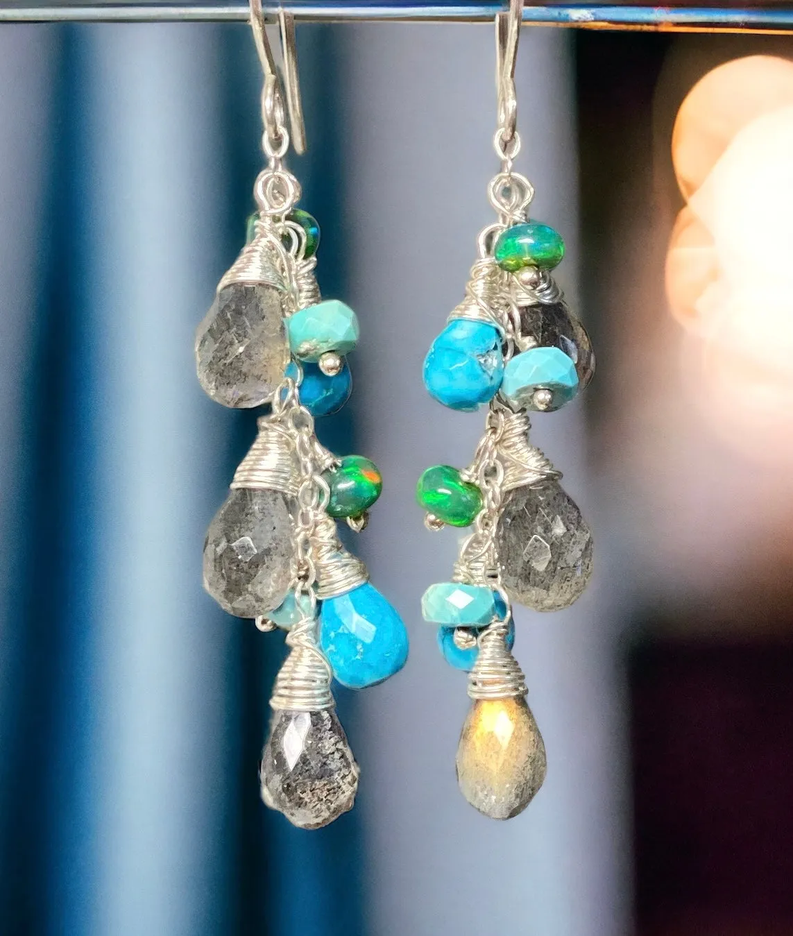 Turquoise, Labradorite and Sterling Silver Dangle Earrings