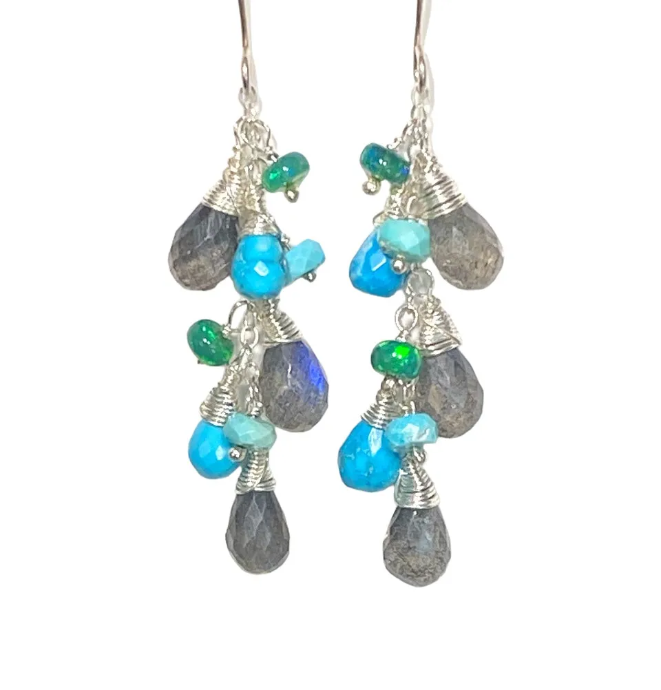Turquoise, Labradorite and Sterling Silver Dangle Earrings