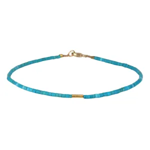 Turquoise Tube Beaded Bracelet with 18K Elongated Tube Bead