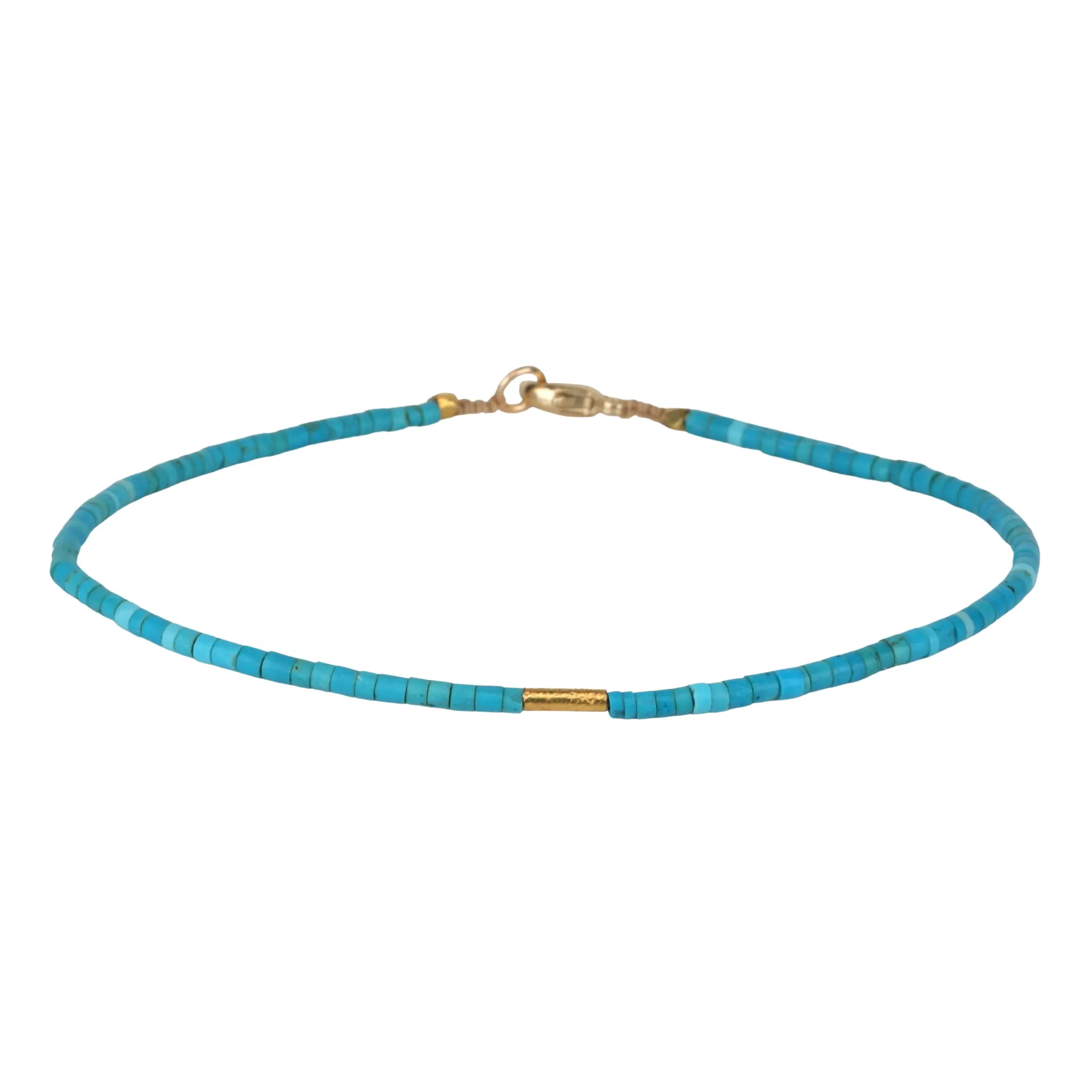 Turquoise Tube Beaded Bracelet with 18K Elongated Tube Bead