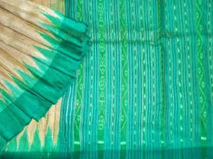 Tussar Ghicha Dark Green Anchal Saree