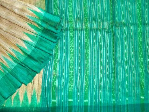 Tussar Ghicha Dark Green Anchal Saree