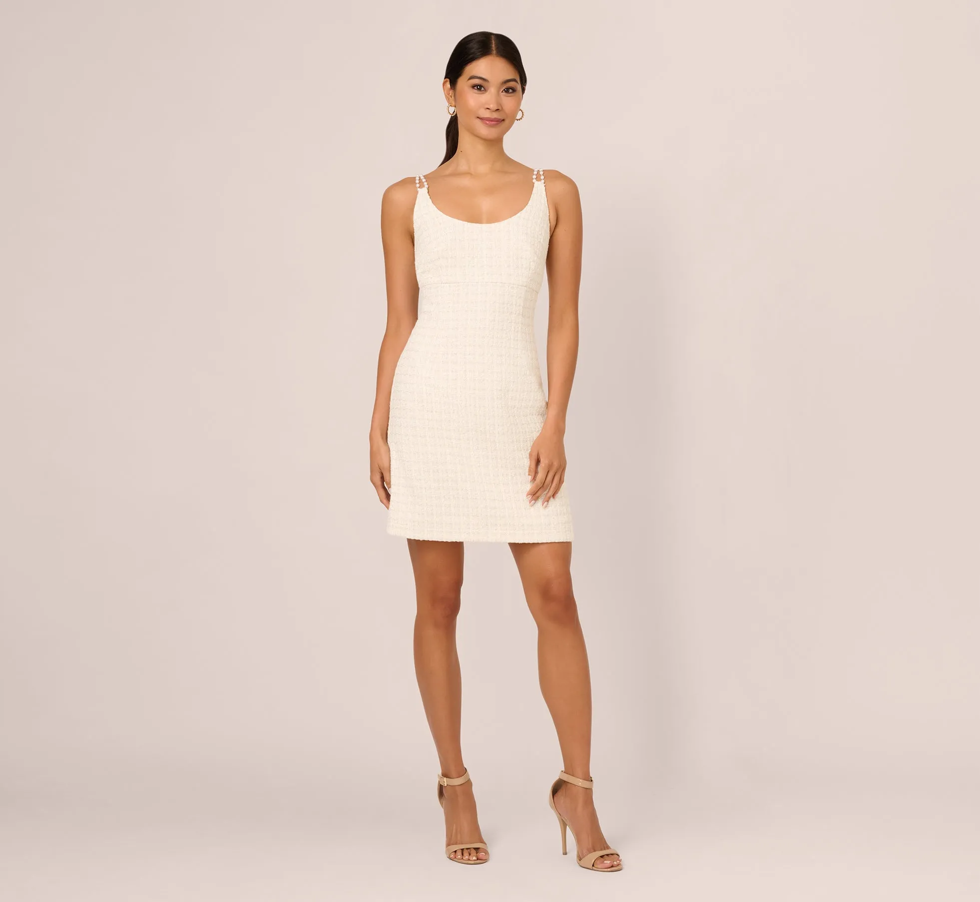 Tweed Pearl Short Dress In Ivory