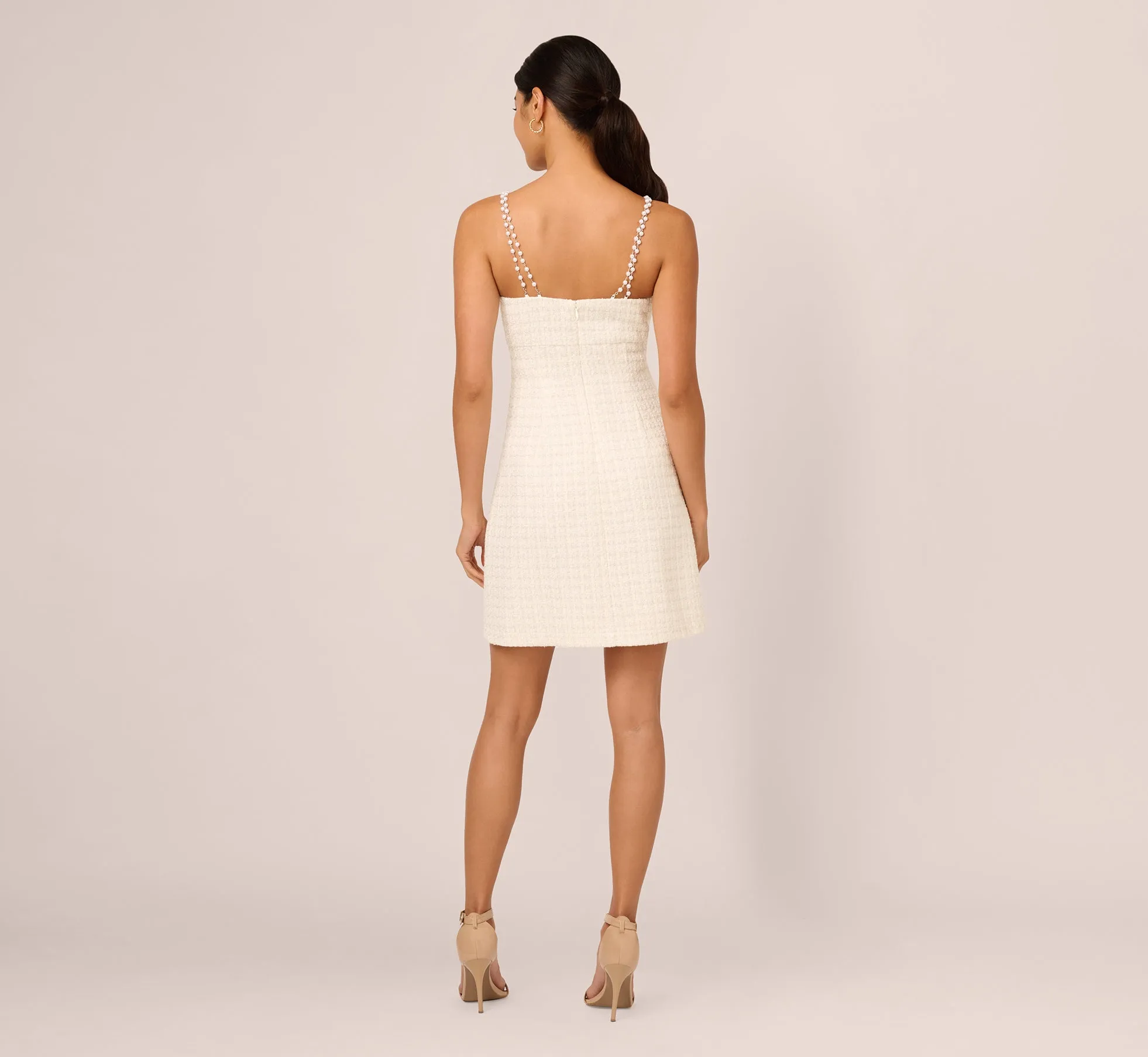 Tweed Pearl Short Dress In Ivory