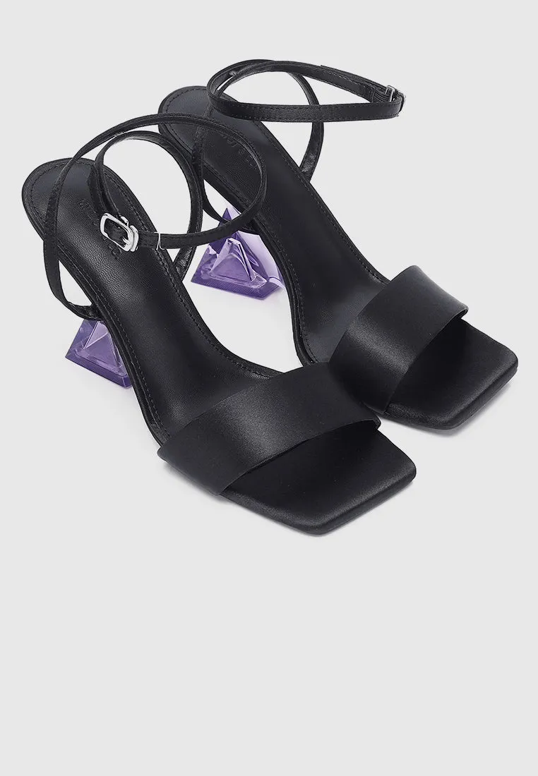 Twinkle Ankle-Strap Transparent Heels (Black)