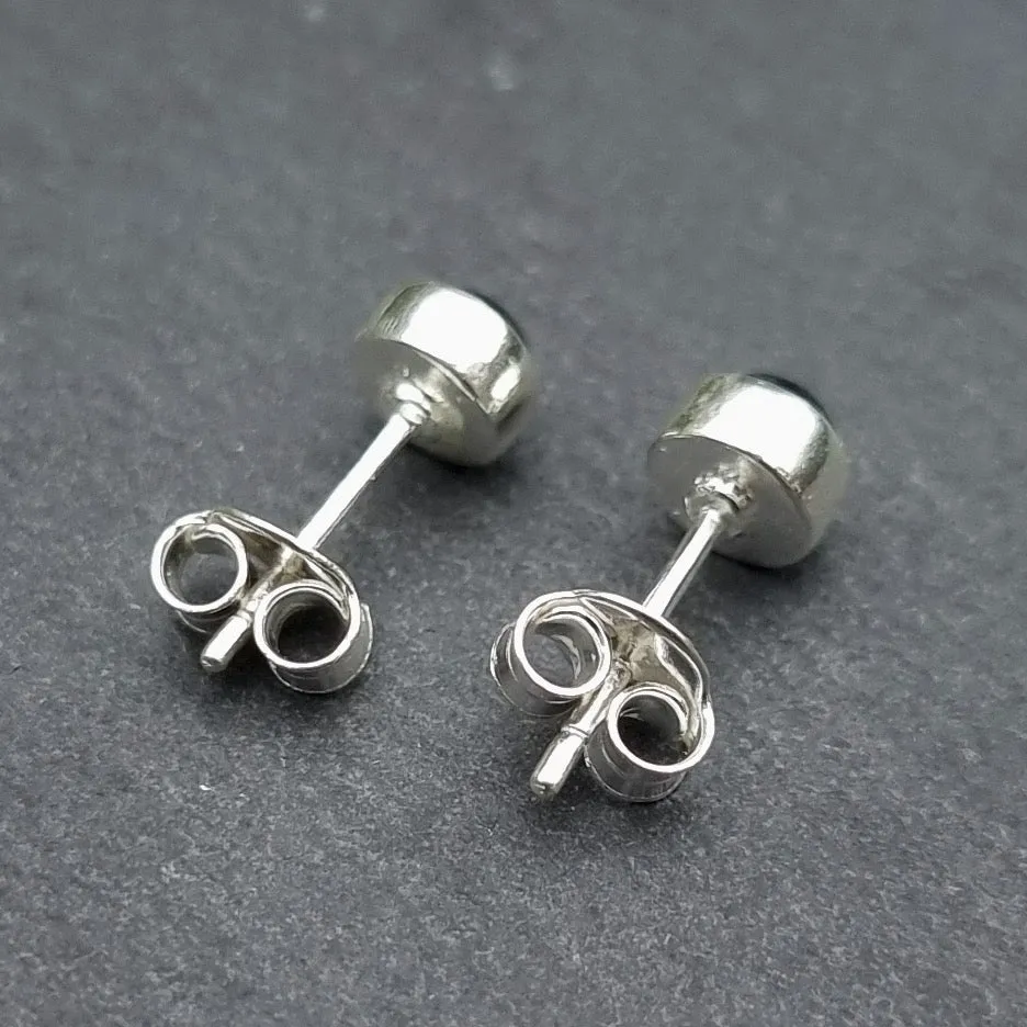 Unisex 5mm & 6mm Round Black Onyx 925 Silver Studs, S15O