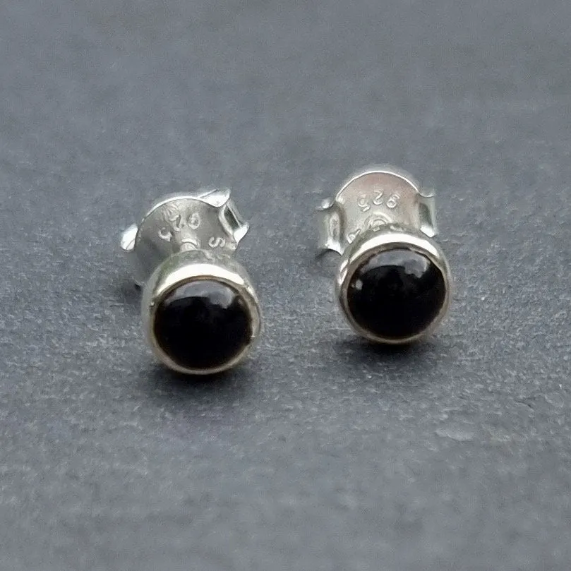 Unisex 5mm & 6mm Round Black Onyx 925 Silver Studs, S15O
