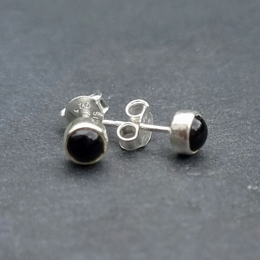 Unisex 5mm & 6mm Round Black Onyx 925 Silver Studs, S15O