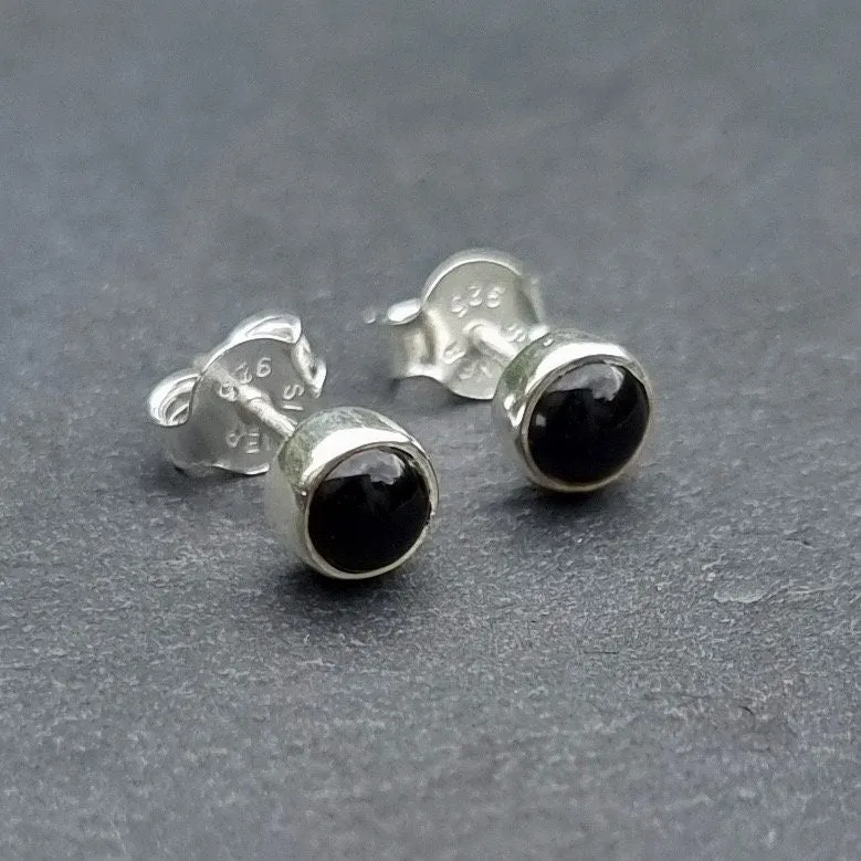 Unisex 5mm & 6mm Round Black Onyx 925 Silver Studs, S15O