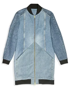 Upcycled LONG Denim Bomber Jacket (MADE TO ORDER)