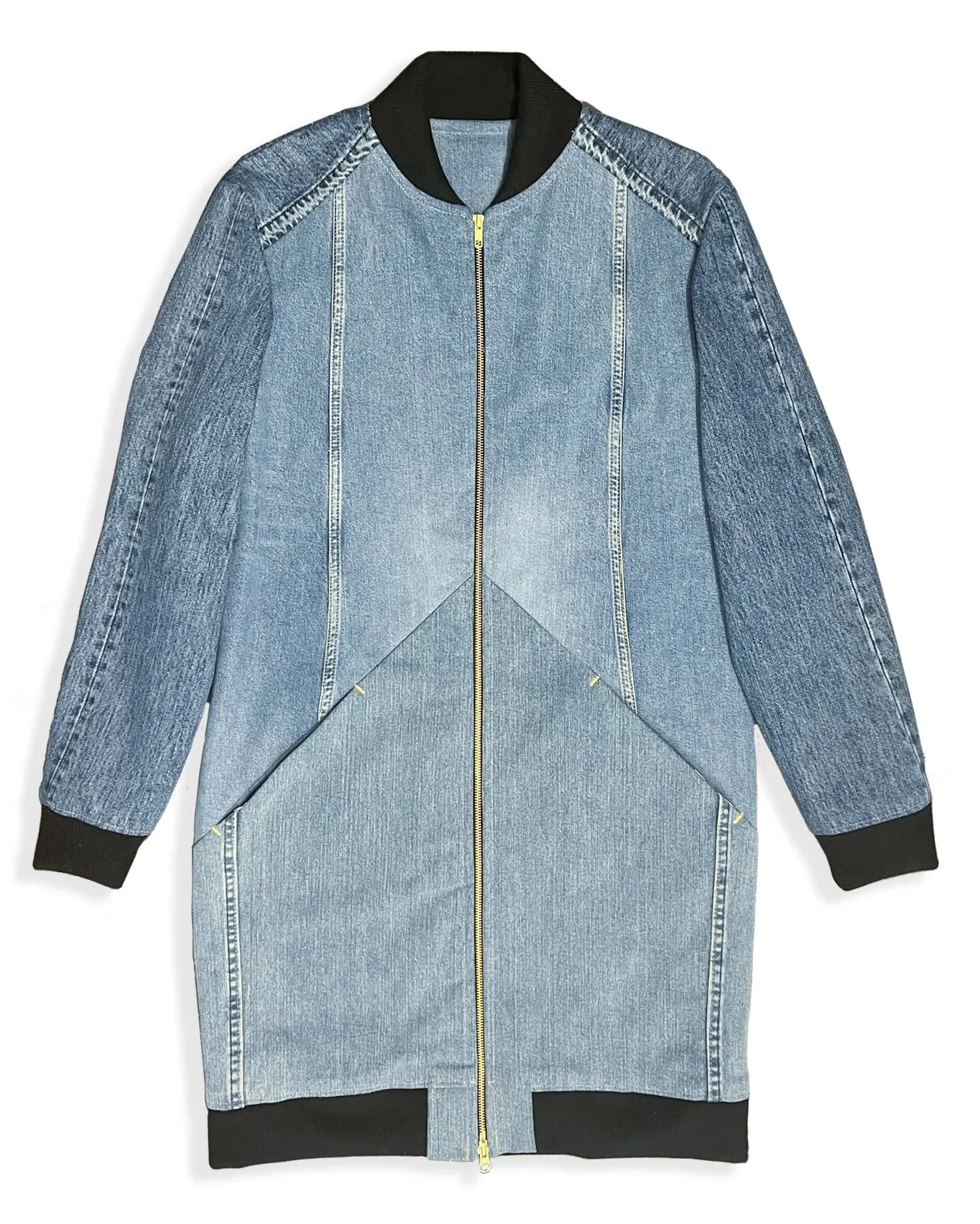 Upcycled LONG Denim Bomber Jacket (MADE TO ORDER)