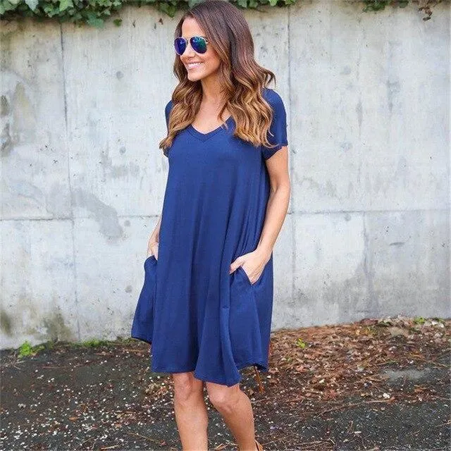 V Neck Tee Shirt Dress