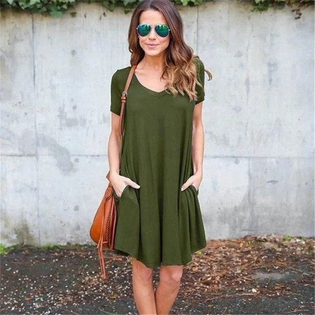 V Neck Tee Shirt Dress