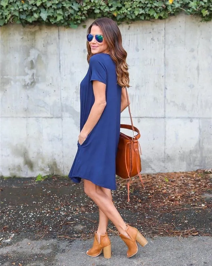 V Neck Tee Shirt Dress