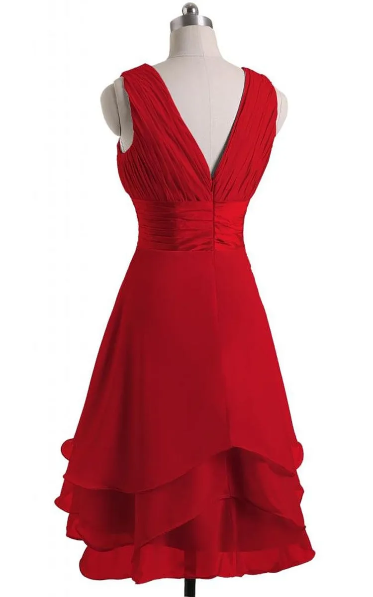 V-neckline Layered Bridal Dress With Satin Belt-309828
