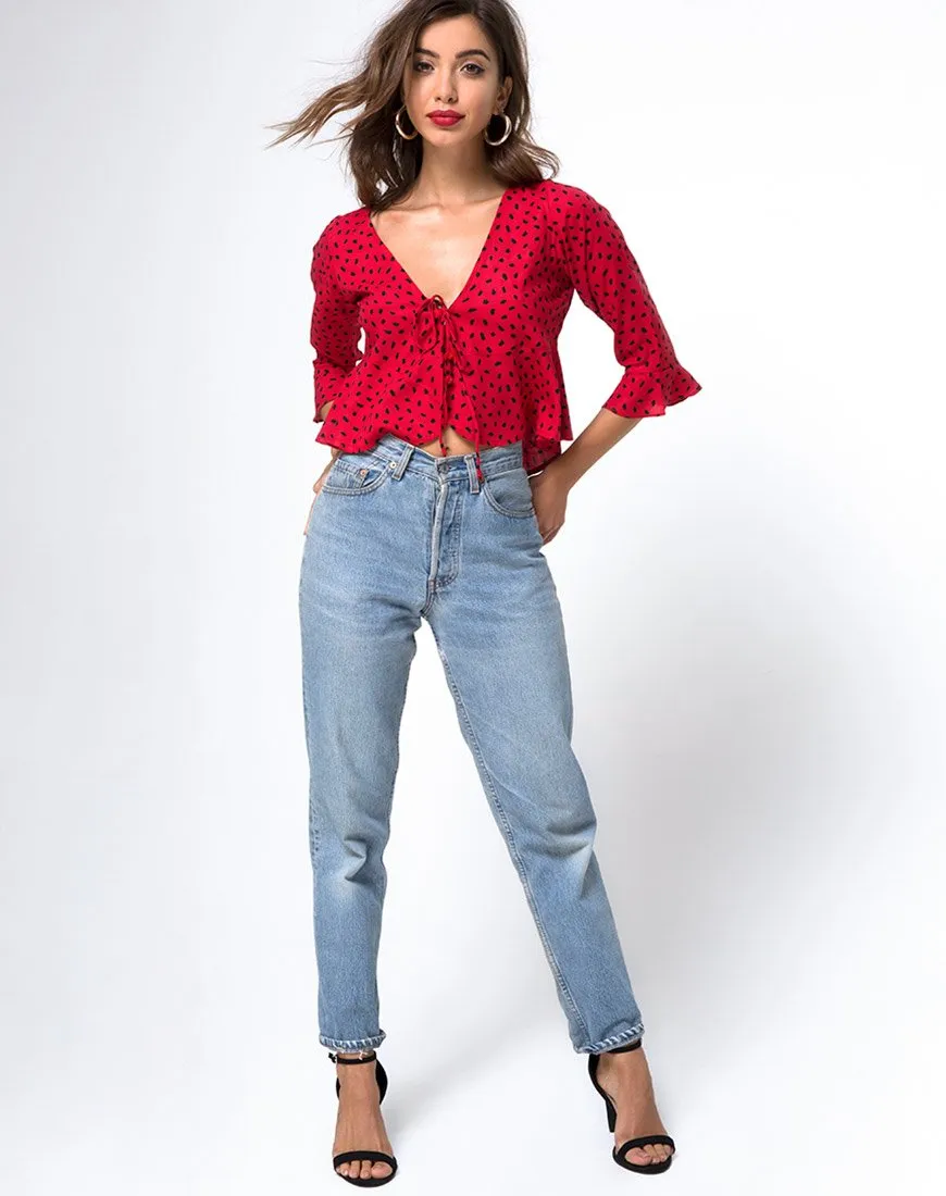 Vinequa Top in Mini Diana Dot Red and Black