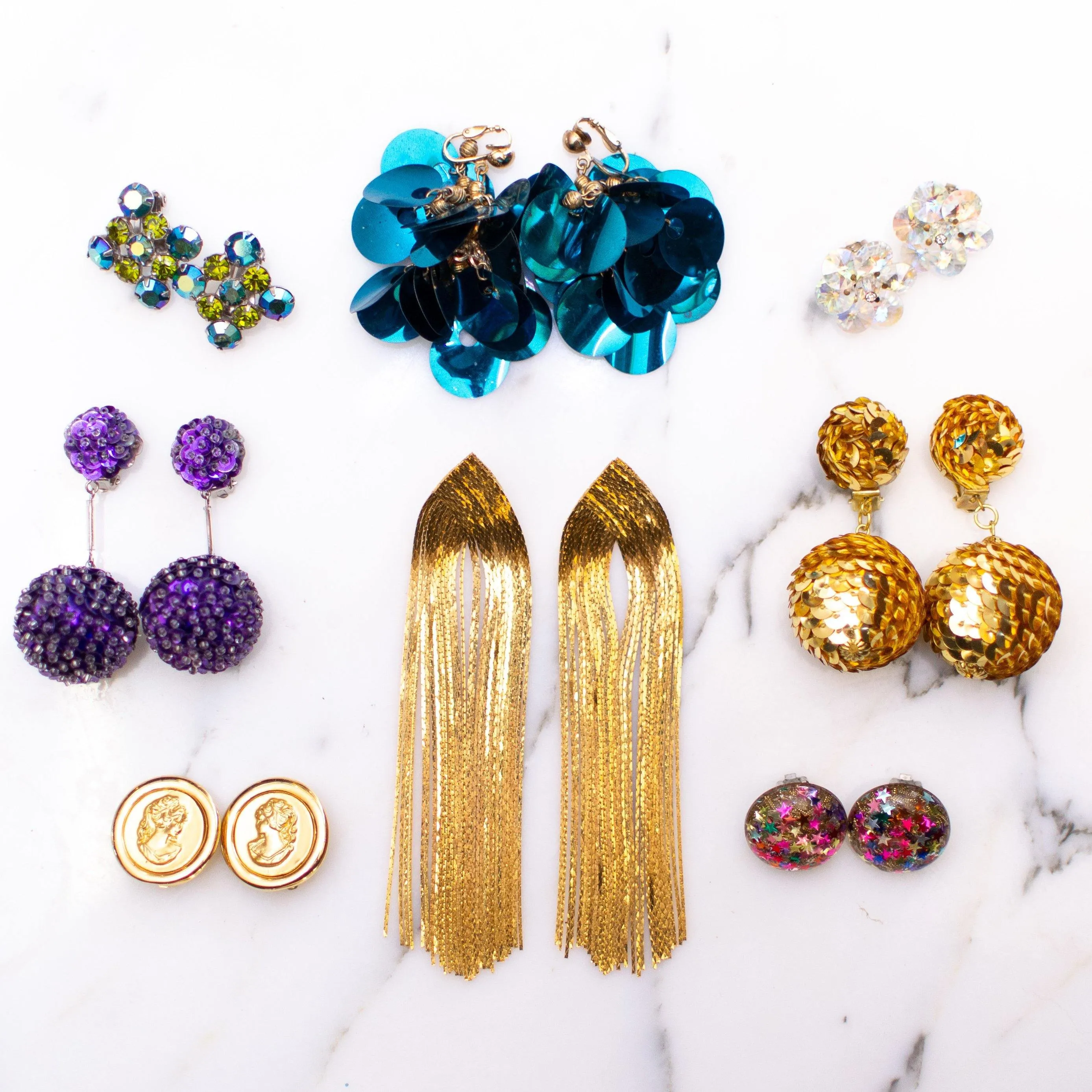 Vintage 1970s Gold Tone Waterfall Tassel Chandelier Dangle Statement Earrings, Posts