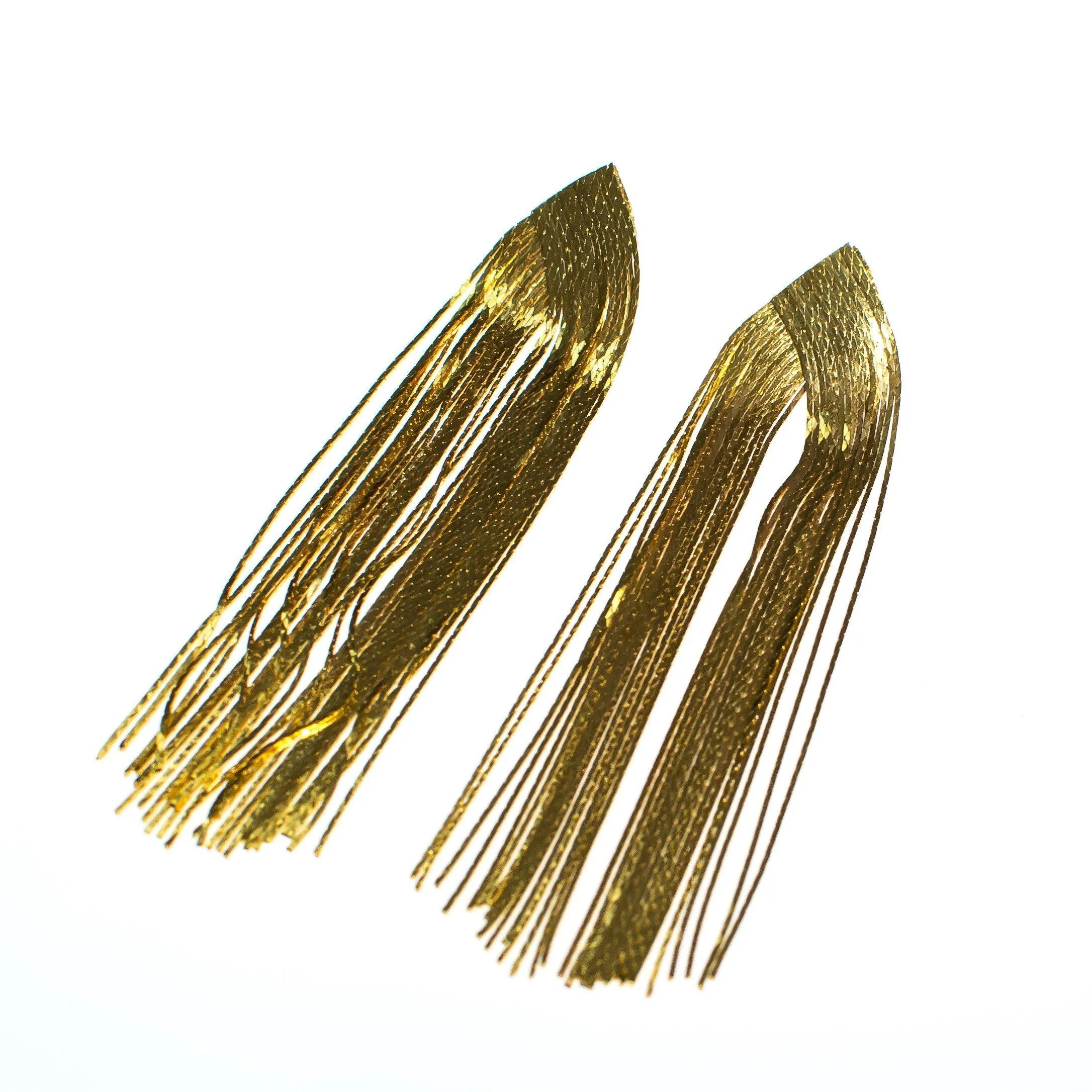 Vintage 1970s Gold Tone Waterfall Tassel Chandelier Dangle Statement Earrings, Posts