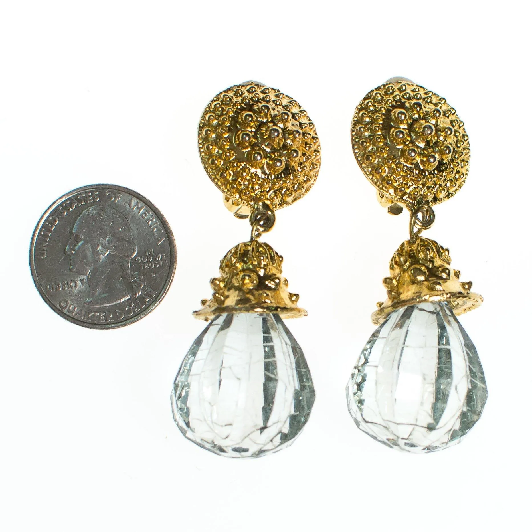 Vintage 1980s Aqua Crystal Lucite Chandelier Drop Statement Earrings