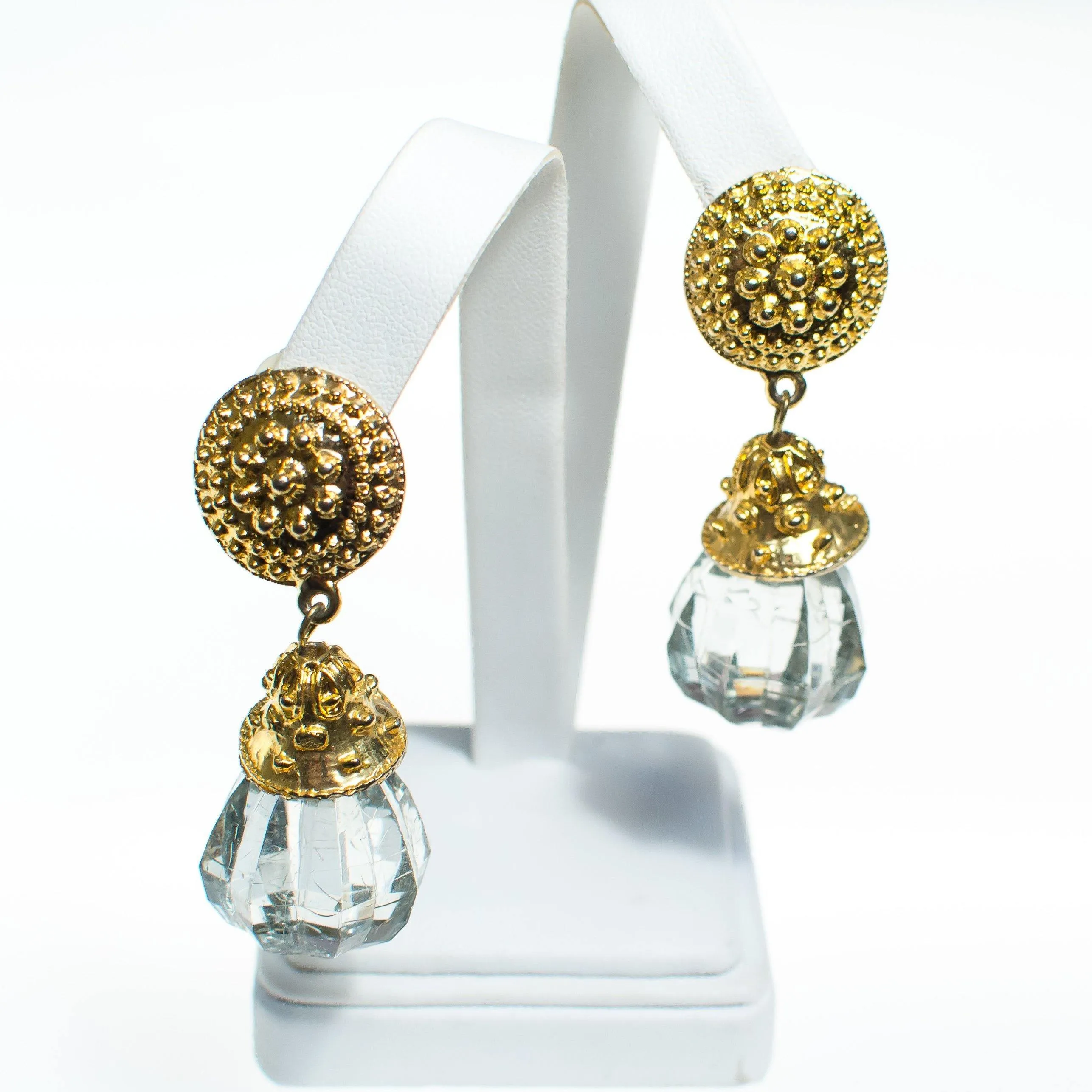 Vintage 1980s Aqua Crystal Lucite Chandelier Drop Statement Earrings