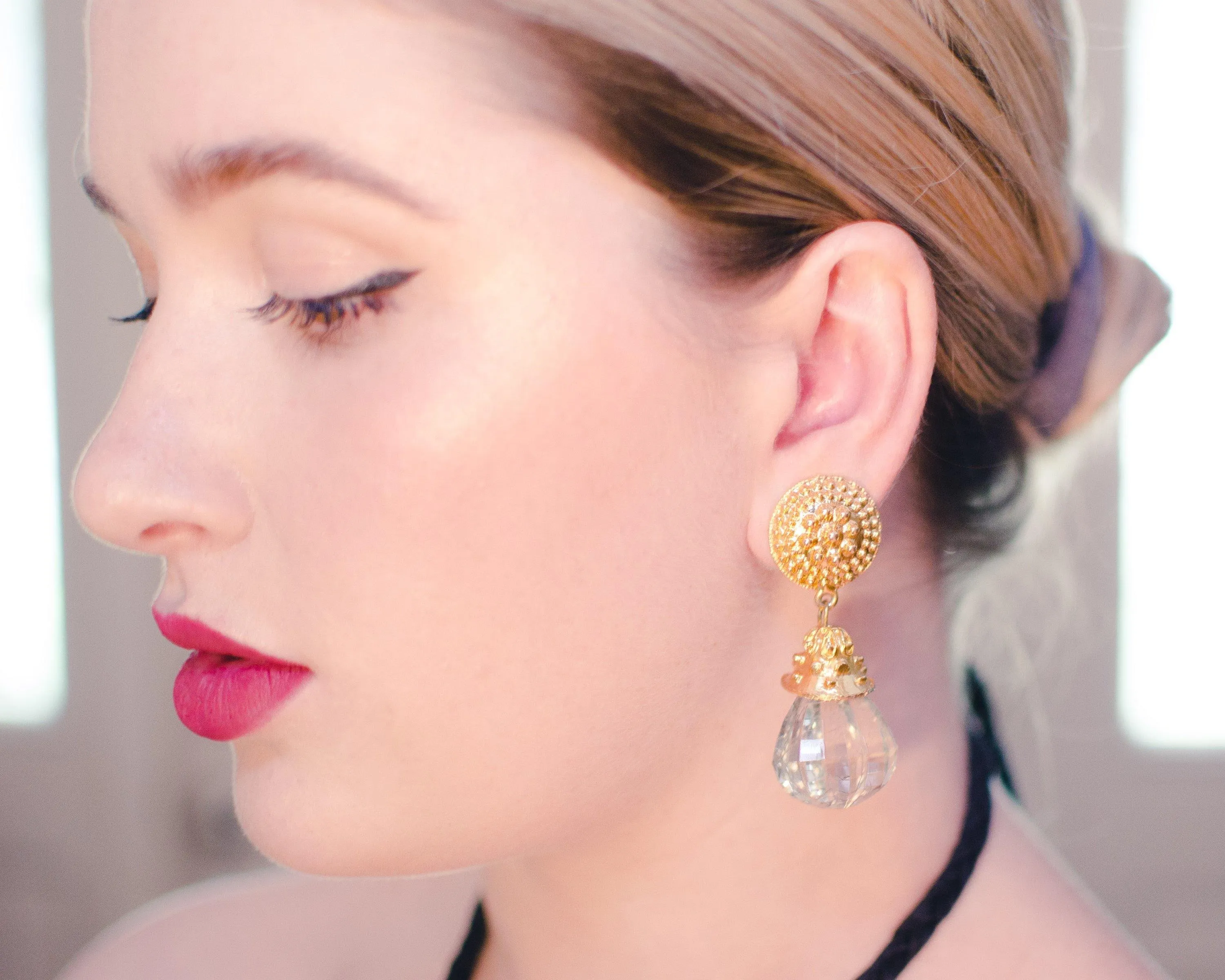 Vintage 1980s Aqua Crystal Lucite Chandelier Drop Statement Earrings