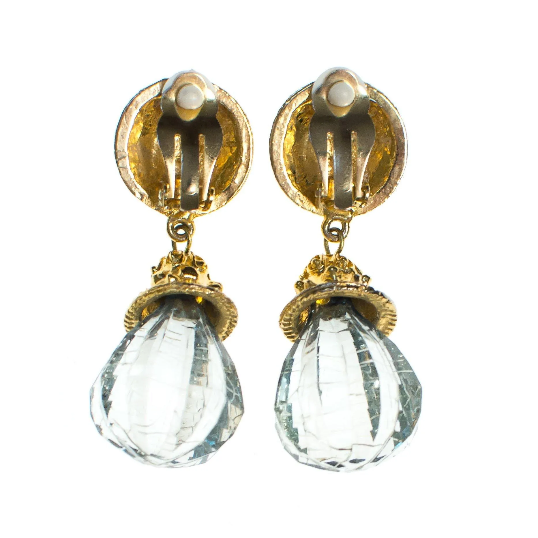 Vintage 1980s Aqua Crystal Lucite Chandelier Drop Statement Earrings