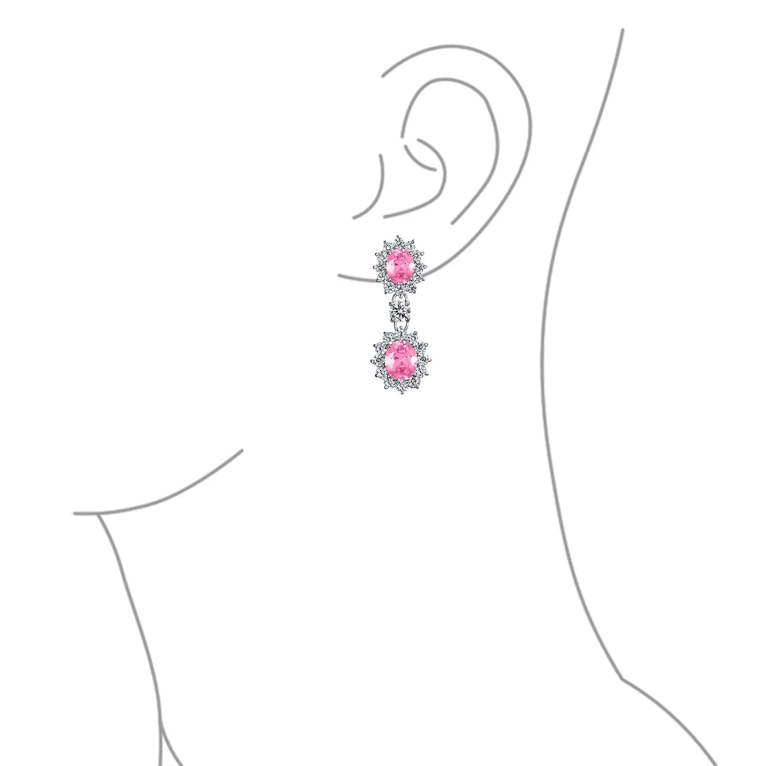 Vintage Bridal Gemstone Pave Crown Halo CZ Chandelier Clip-On Earrings Non-Pierced