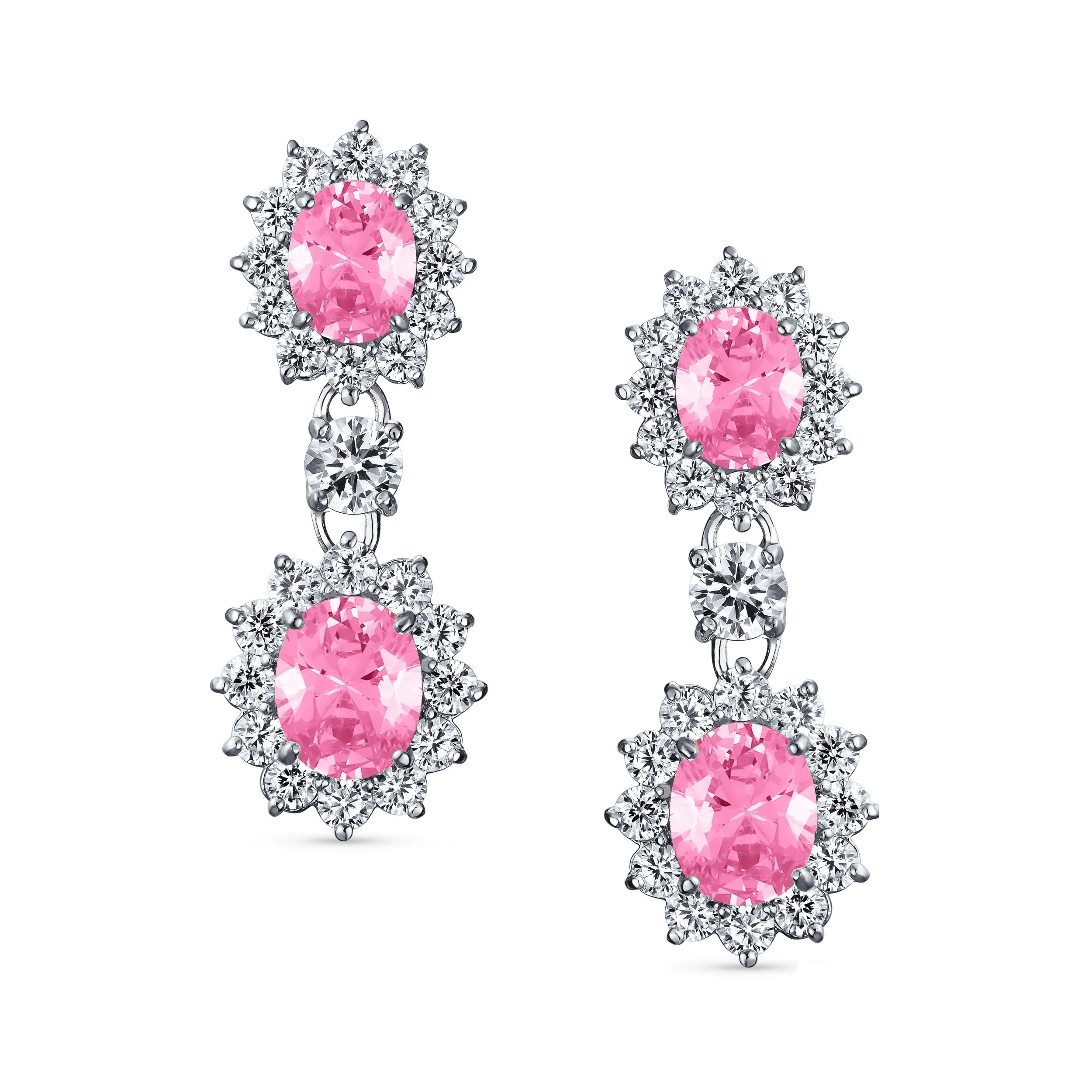 Vintage Bridal Gemstone Pave Crown Halo CZ Chandelier Clip-On Earrings Non-Pierced