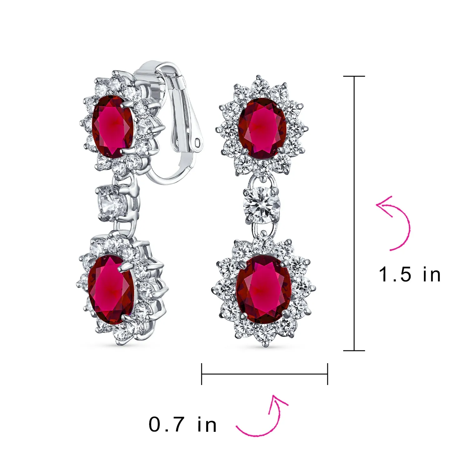 Vintage Bridal Gemstone Pave Crown Halo CZ Chandelier Clip-On Earrings Non-Pierced