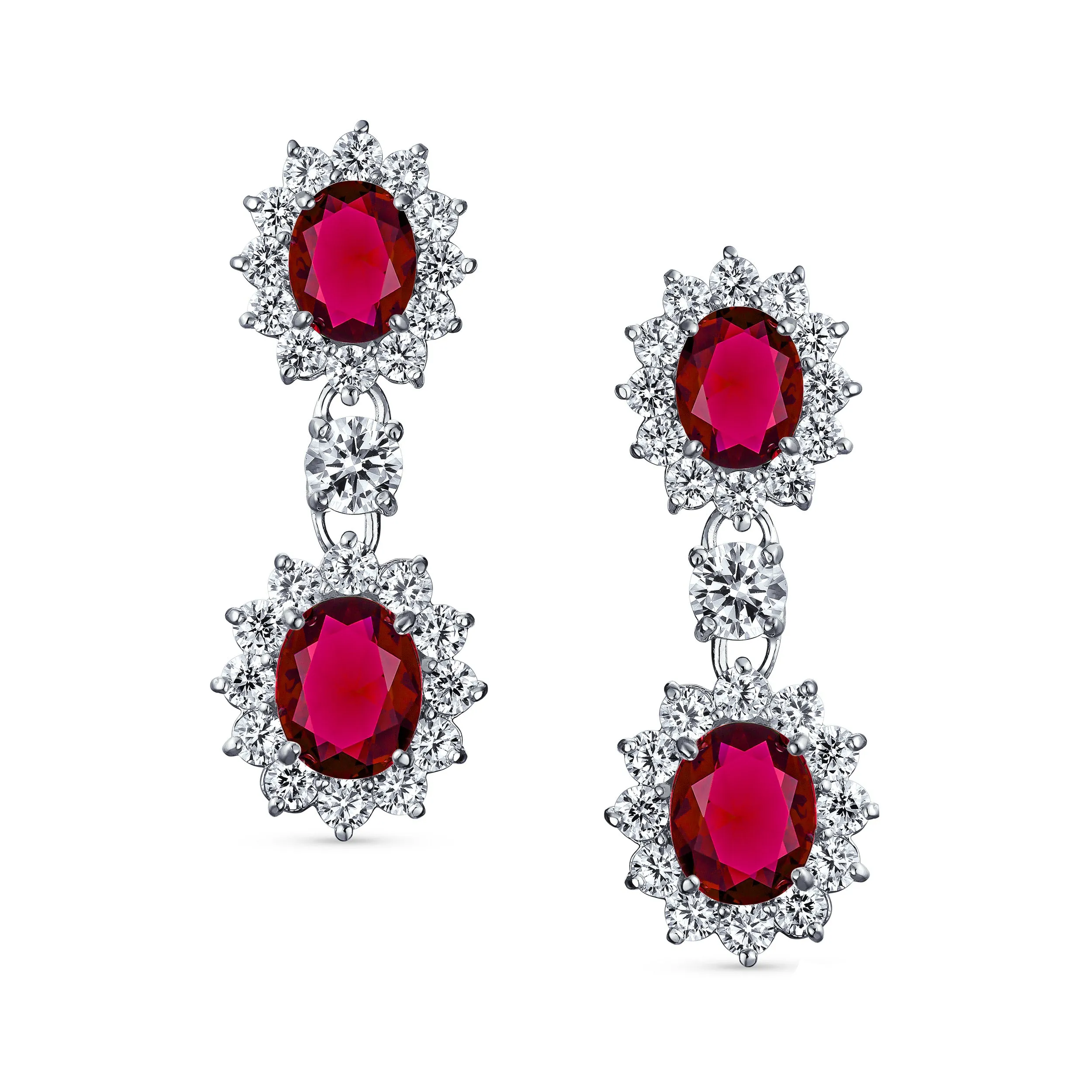 Vintage Bridal Gemstone Pave Crown Halo CZ Chandelier Clip-On Earrings Non-Pierced