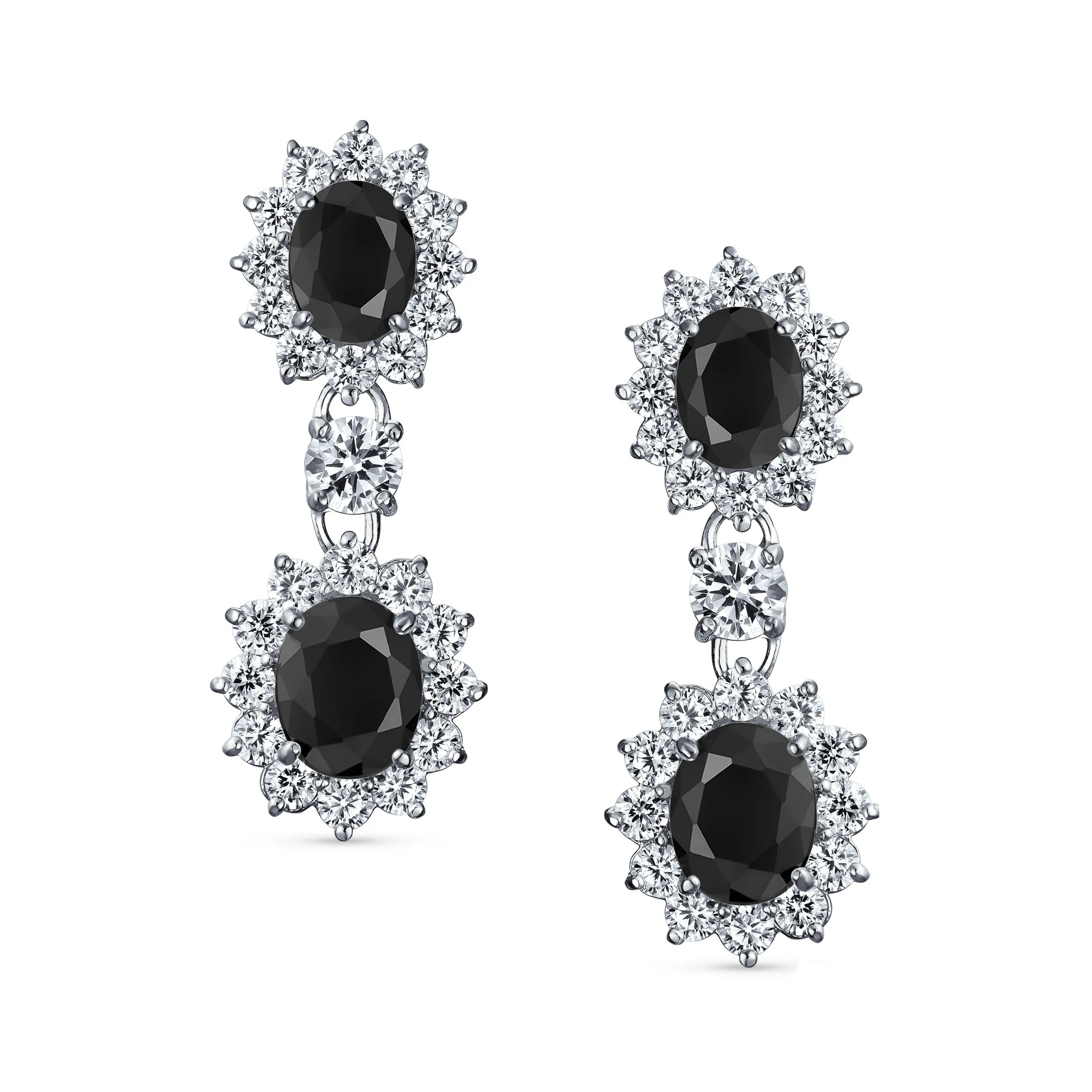 Vintage Bridal Gemstone Pave Crown Halo CZ Chandelier Clip-On Earrings Non-Pierced
