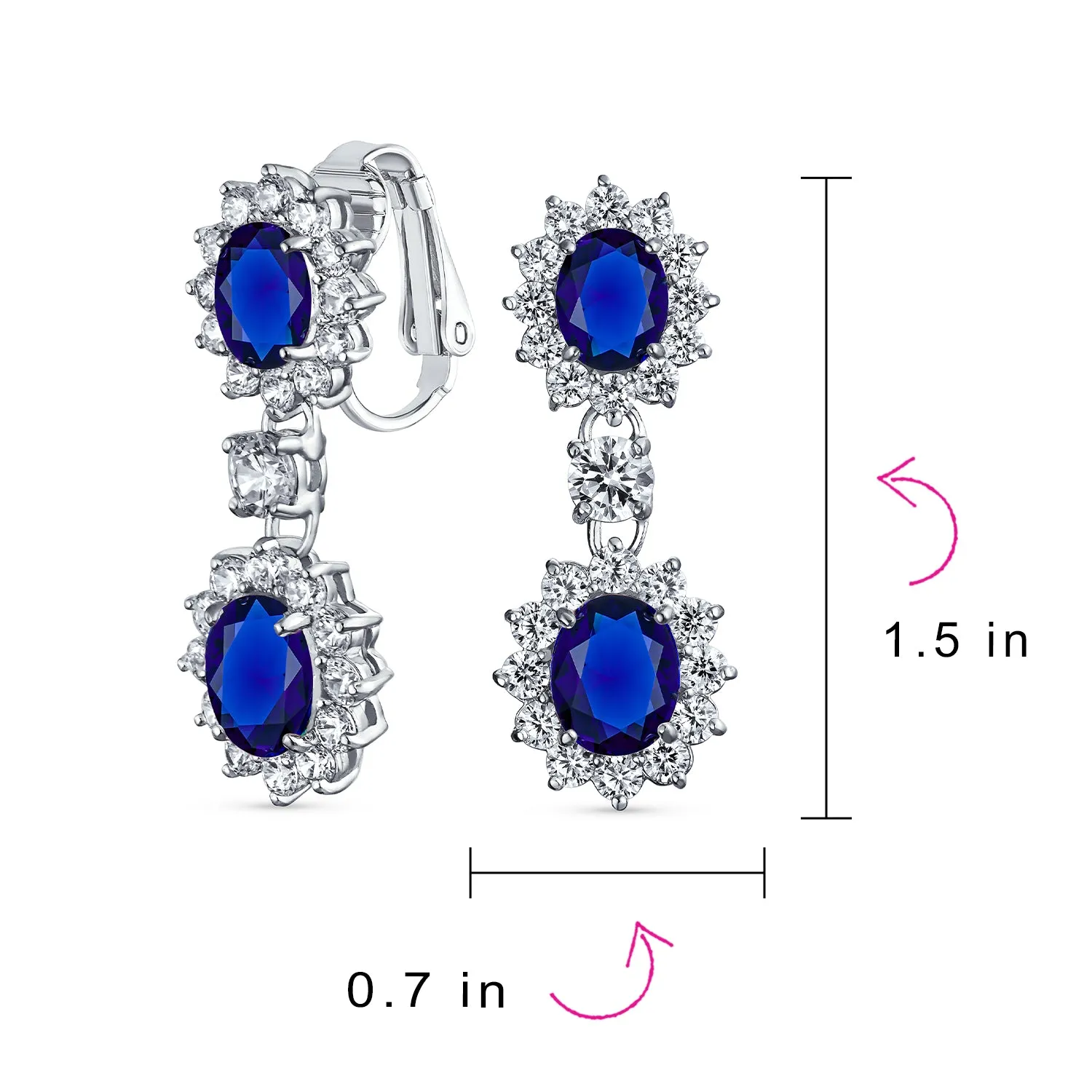 Vintage Bridal Gemstone Pave Crown Halo CZ Chandelier Clip-On Earrings Non-Pierced