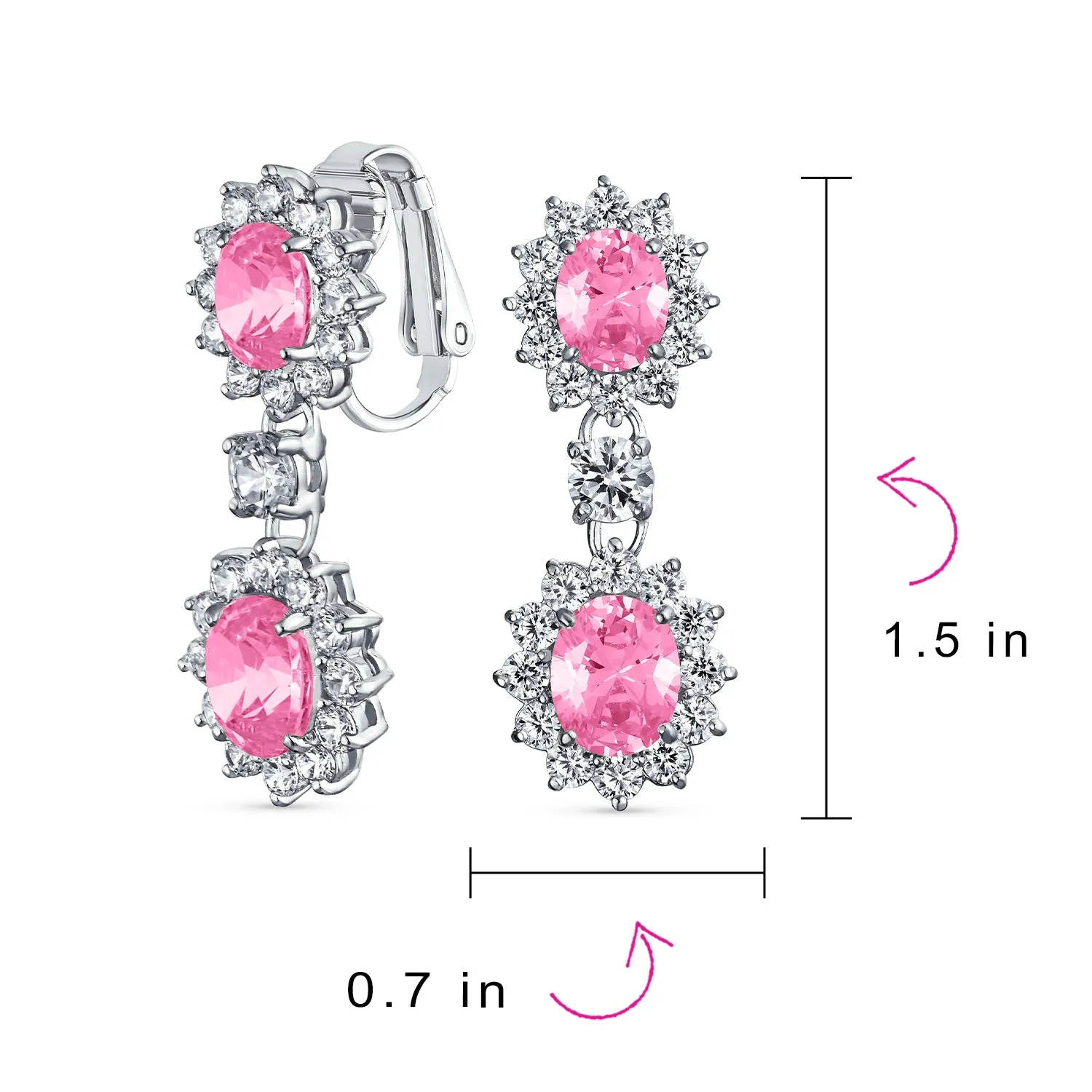 Vintage Bridal Gemstone Pave Crown Halo CZ Chandelier Clip-On Earrings Non-Pierced