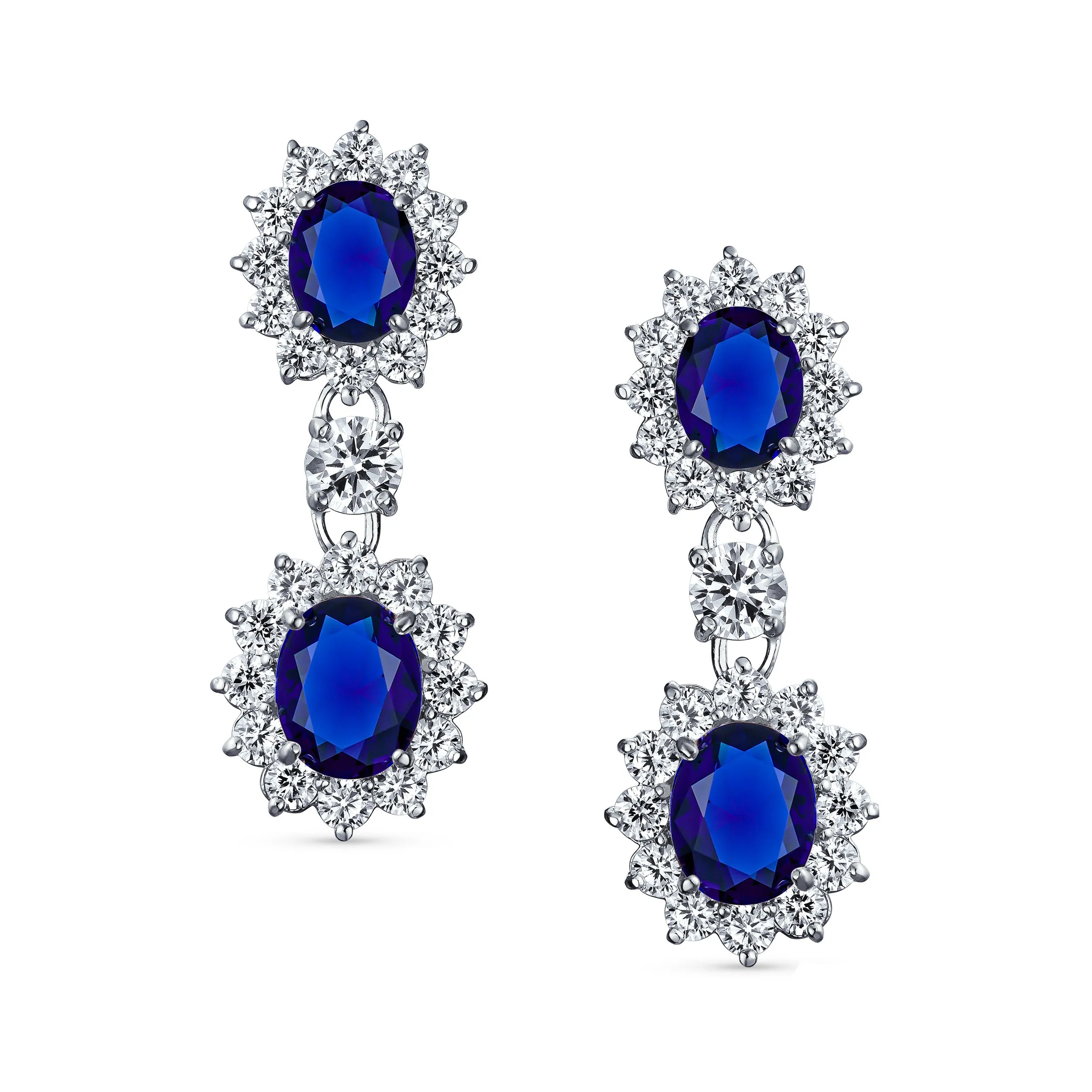 Vintage Bridal Gemstone Pave Crown Halo CZ Chandelier Clip-On Earrings Non-Pierced