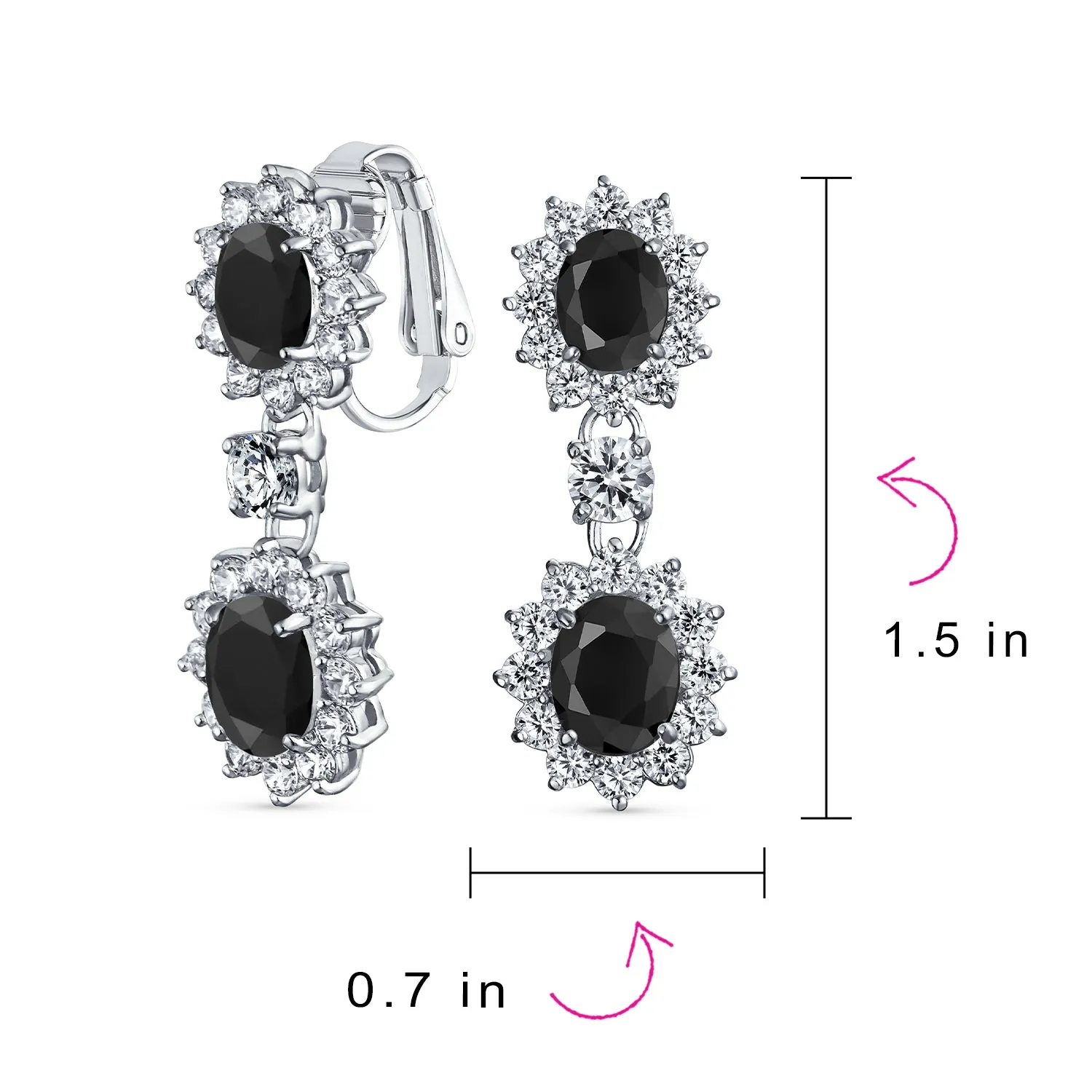 Vintage Bridal Gemstone Pave Crown Halo CZ Chandelier Clip-On Earrings Non-Pierced