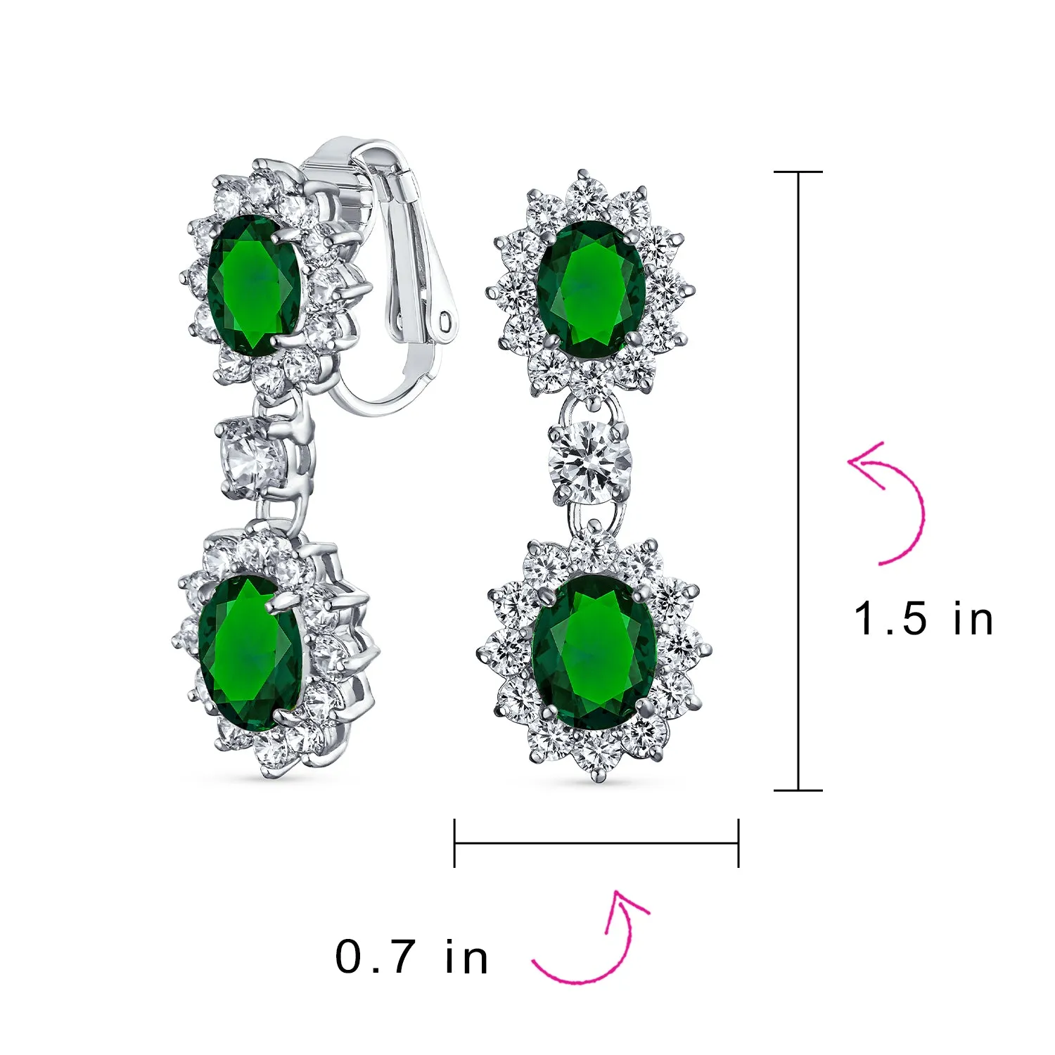 Vintage Bridal Gemstone Pave Crown Halo CZ Chandelier Clip-On Earrings Non-Pierced