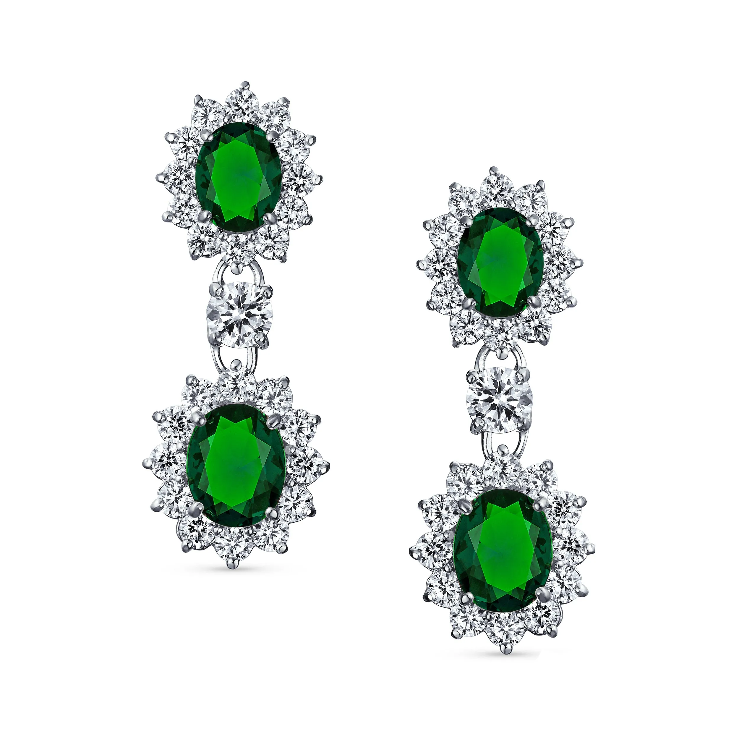 Vintage Bridal Gemstone Pave Crown Halo CZ Chandelier Clip-On Earrings Non-Pierced