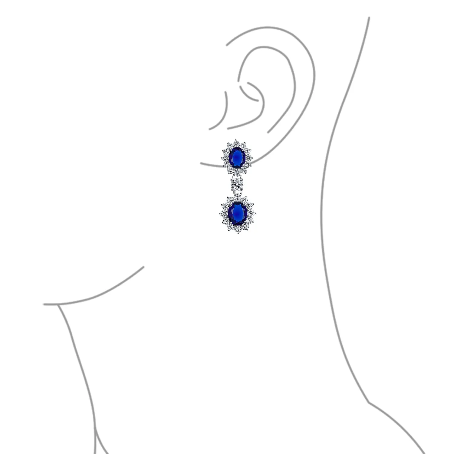Vintage Bridal Gemstone Pave Crown Halo CZ Chandelier Clip-On Earrings Non-Pierced