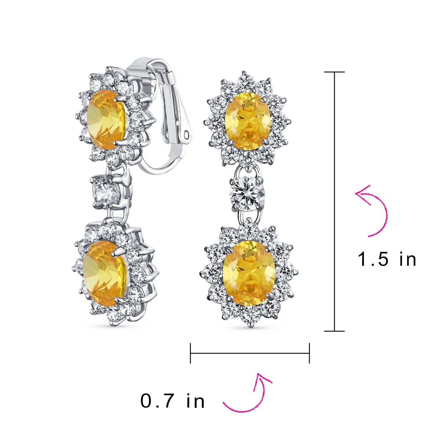 Vintage Bridal Gemstone Pave Crown Halo CZ Chandelier Clip-On Earrings Non-Pierced
