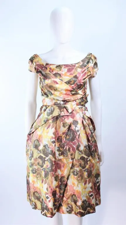 VINTAGE Circa 1950s Custom Black & White Silk Cocktail Dress Size 2
