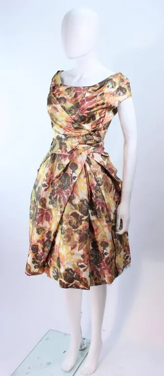 VINTAGE Circa 1950s Custom Black & White Silk Cocktail Dress Size 2